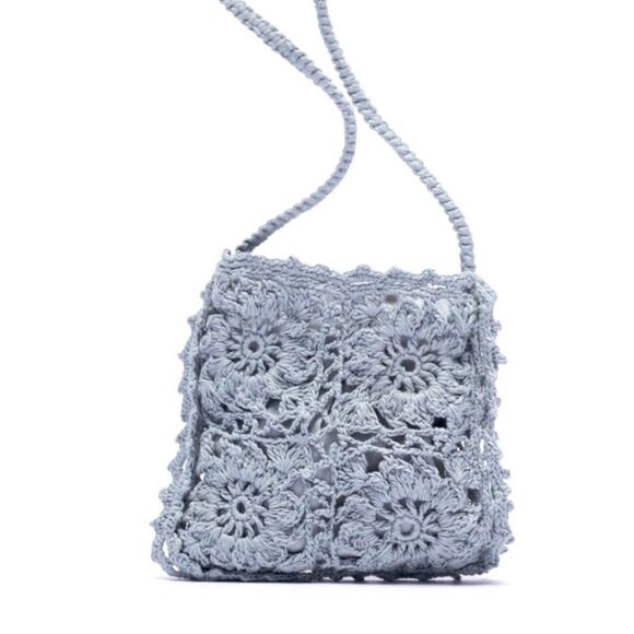 RARE Zara Mini Crochet Cell Phone Bag-Blue/Gray - Picture 1 of 6